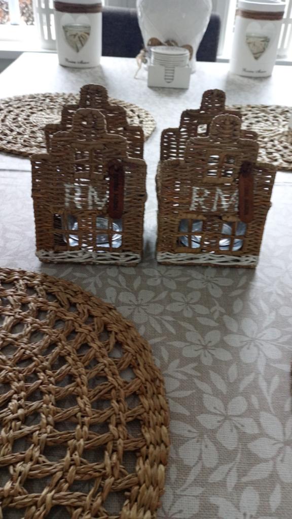 Rivièra Maison rattan house votives 2 stuks, Ophalen, Overige materialen, Bruin, Zo goed als nieuw
