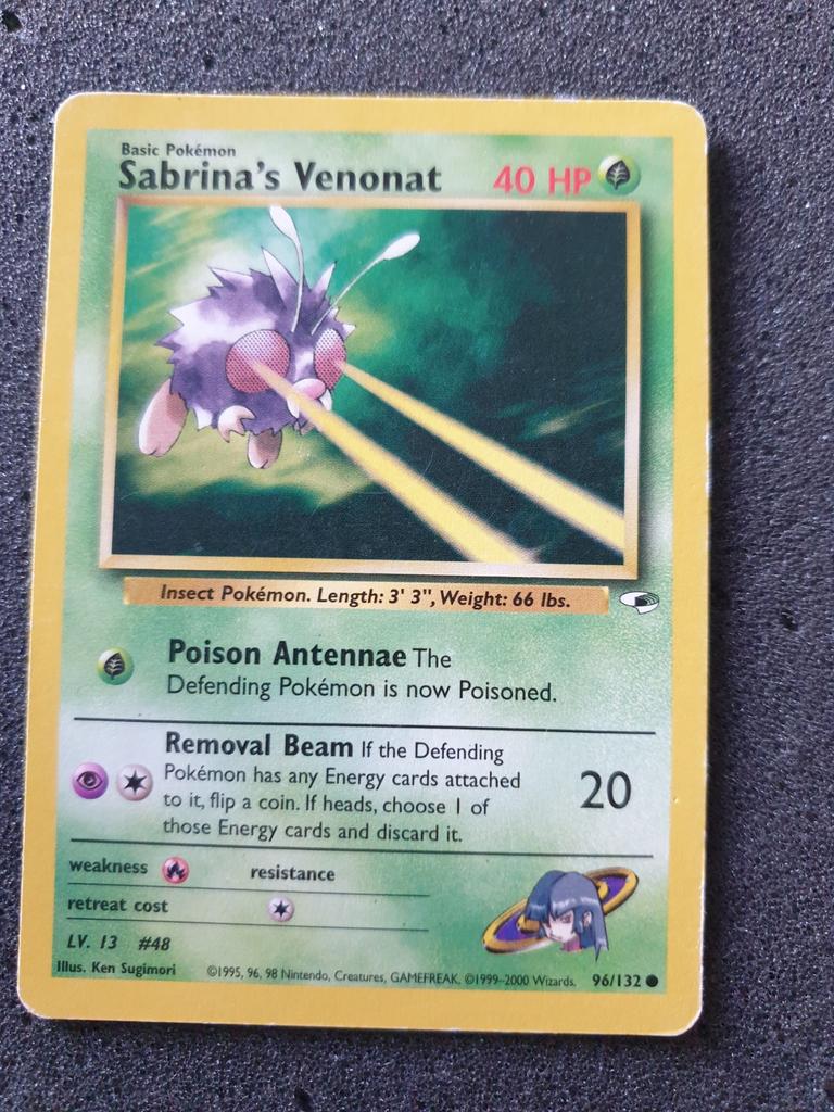 Pokémon kaart Sabrina's Venonat #96 Gym Heroes, Ophalen of Verzenden, Gebruikt, Losse kaart