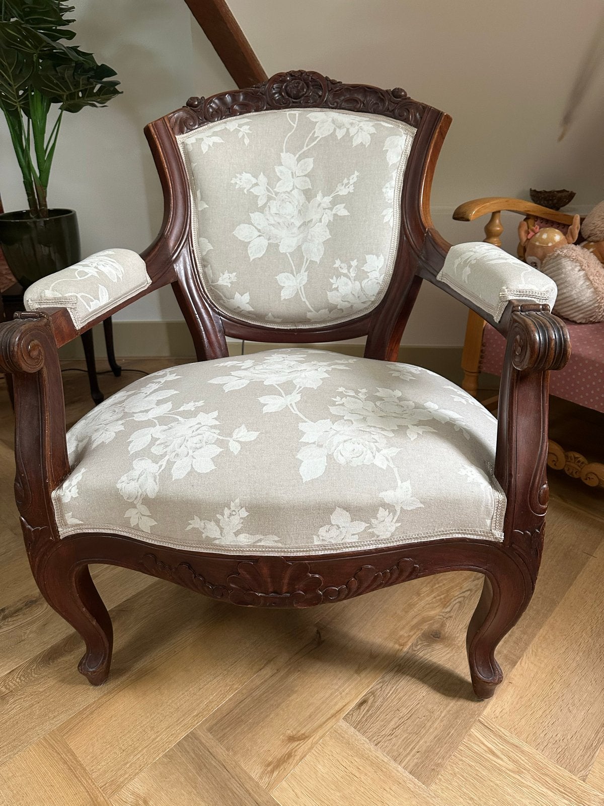 Antieke fauteuil met bloemenpatroon, Antiek en Kunst, Ophalen