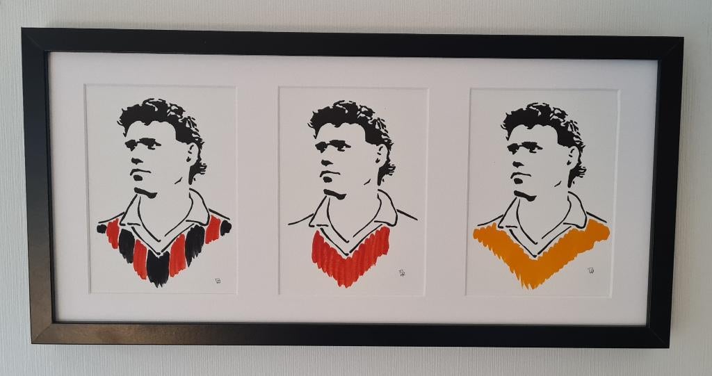Marco van Basten (drieluik, linodruk in zwarte lijst), Oorspronkelijke maker, Nieuw, Ophalen of Verzenden, Schilderij