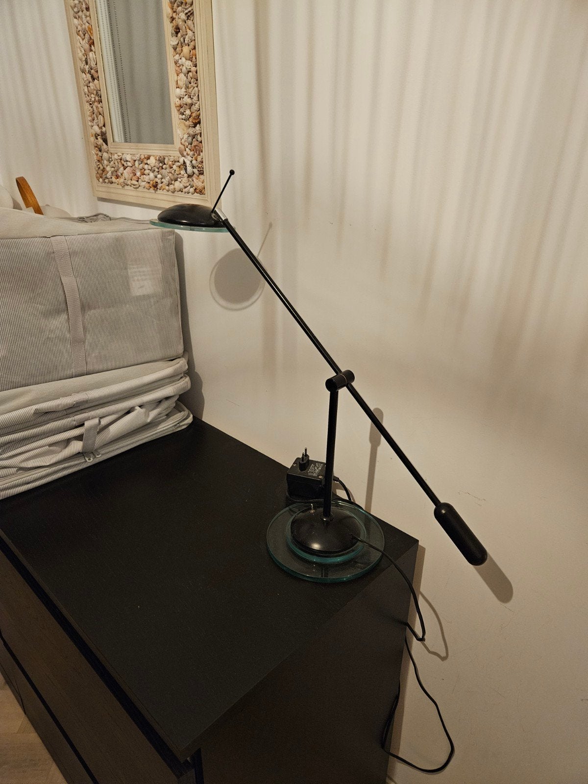 Verstelbare bureaulamp met glazen voet en kap, Ophalen, Bureaulamp, Gebruikt, Overige merken