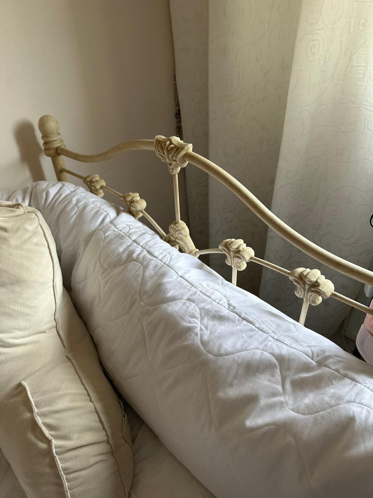 Creme kleurig spijlenbed, Ophalen, Gebruikt, 90 cm, Eenpersoons