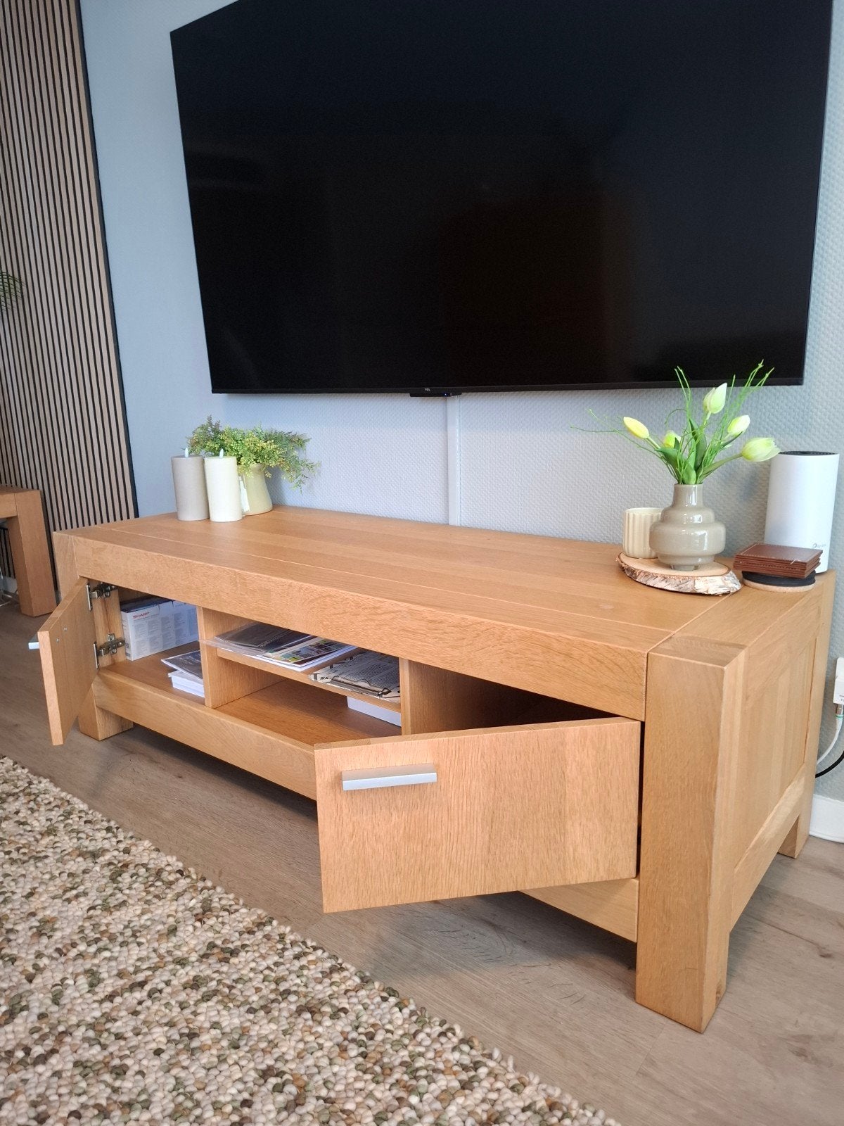Massief eiken televisiekast z.g.a.n, Huis en Inrichting, Ophalen of Verzenden, 25 tot 50 cm, 50 tot 100 cm, Minder dan 100 cm
