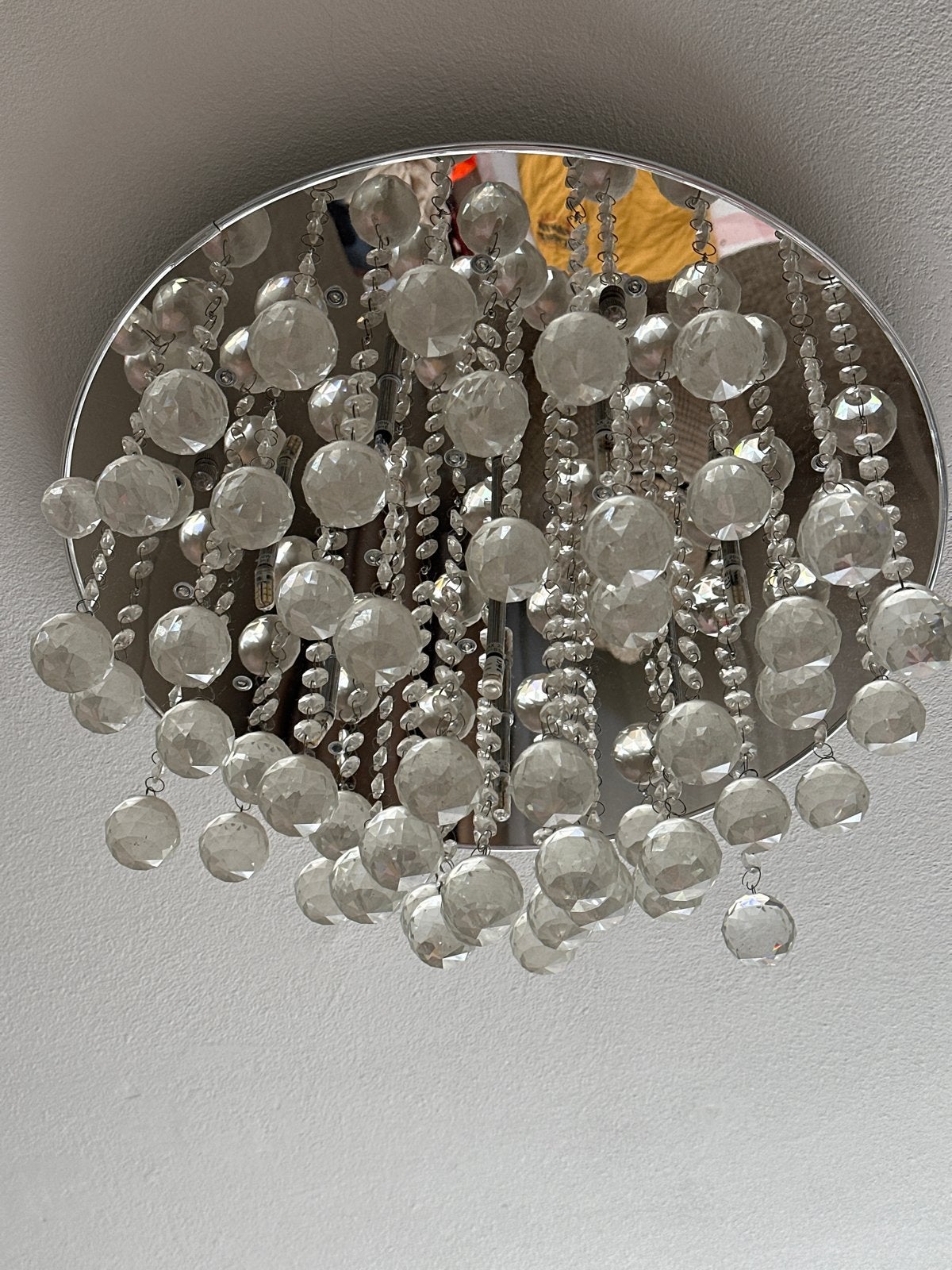 Plafondlamp met kristallen ballen, Ophalen, Gebruikt, Glas
