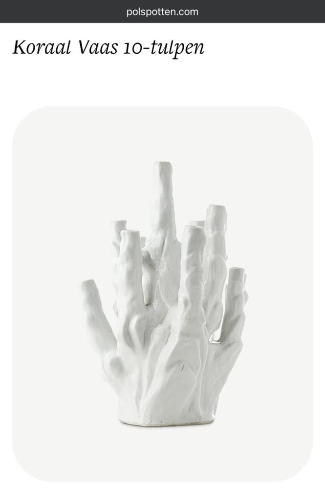 Nieuwe Polspotten Koraal Vaas 10-tulpen (Coral vase), Huis en Inrichting, Woonaccessoires | Vazen, Wit, Aardewerk of Porselein