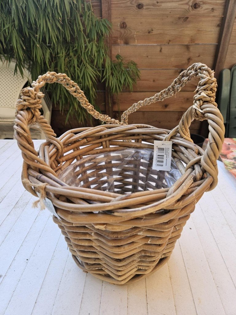 Hangende pot van rotan 25 * 20 cm, Tuin en Terras, Bloempotten, Overige materialen, Rond, Nieuw, Ophalen of Verzenden