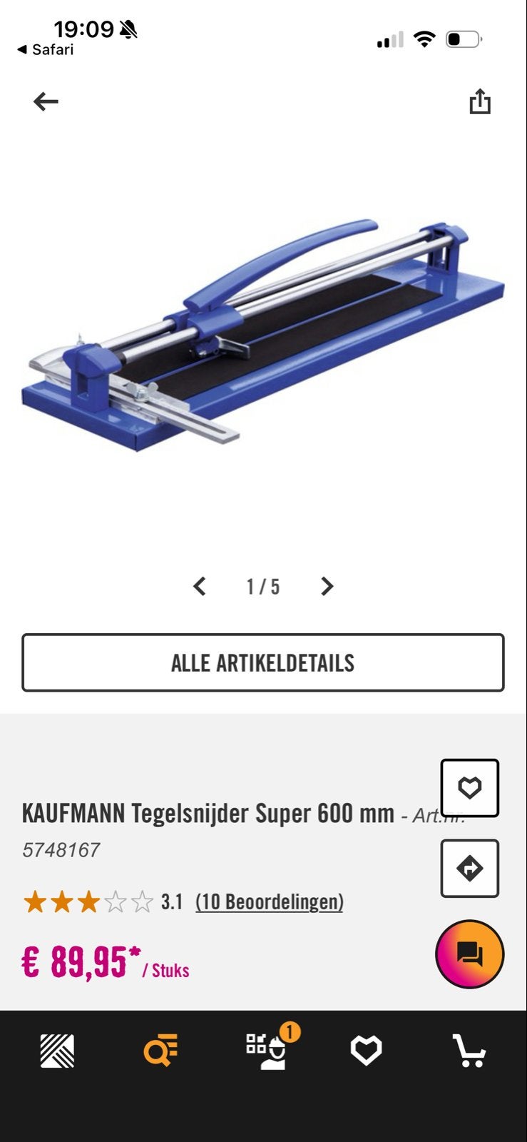 KAUFMANN Tegelsnijder Super 600 mm - Zo goed als nieuw, Ophalen, Overige typen, Zo goed als nieuw, 20 tot 40 cm