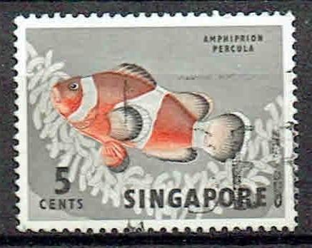Singapore 1962 Oranje Clown Tropische vis, Verzenden, Gestempeld, Dier of Natuur