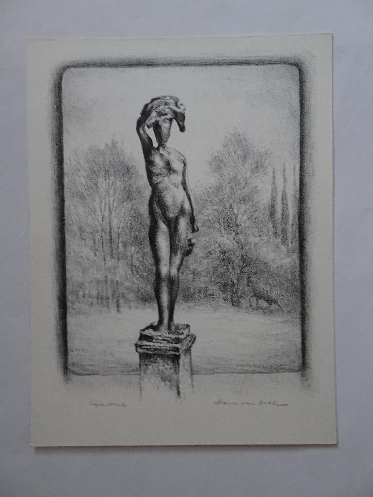 Litho standbeeld van naakte vrouw eigen druk Hans van Dokkum, Antiek en Kunst, Kunst | Etsen en Gravures, Verzenden