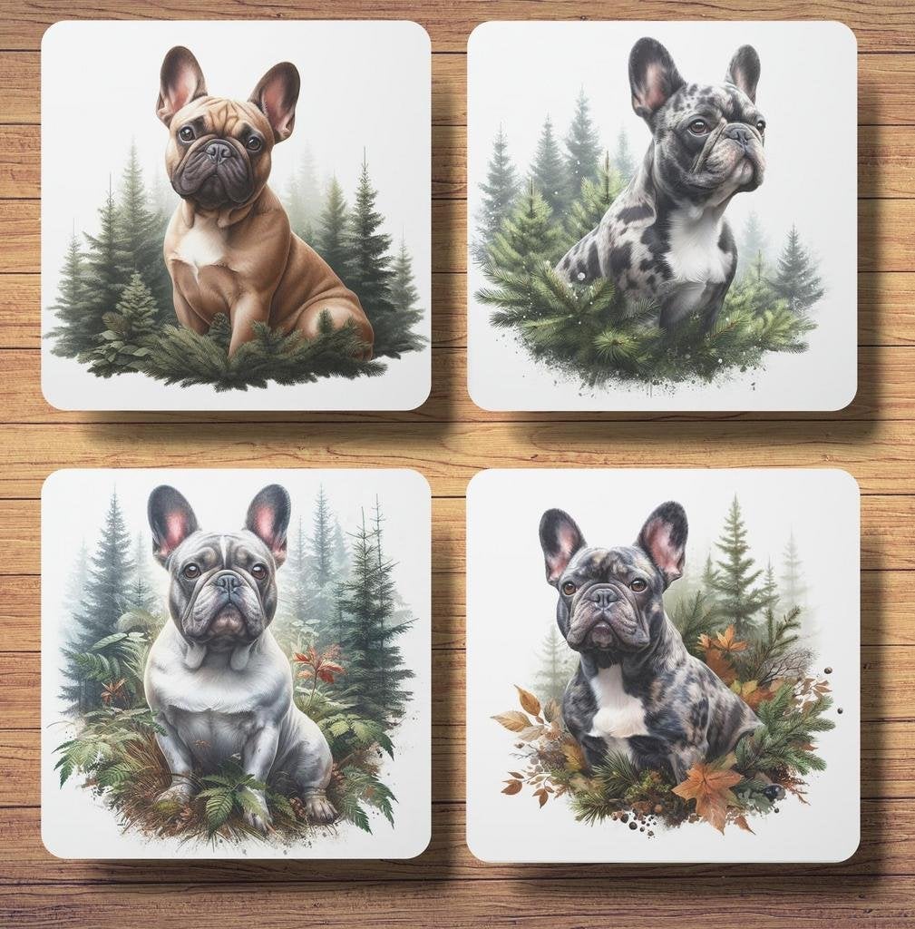 Franse Bulldog Bos onderzetters met houder, Huis en Inrichting, Ophalen of Verzenden, Nieuw