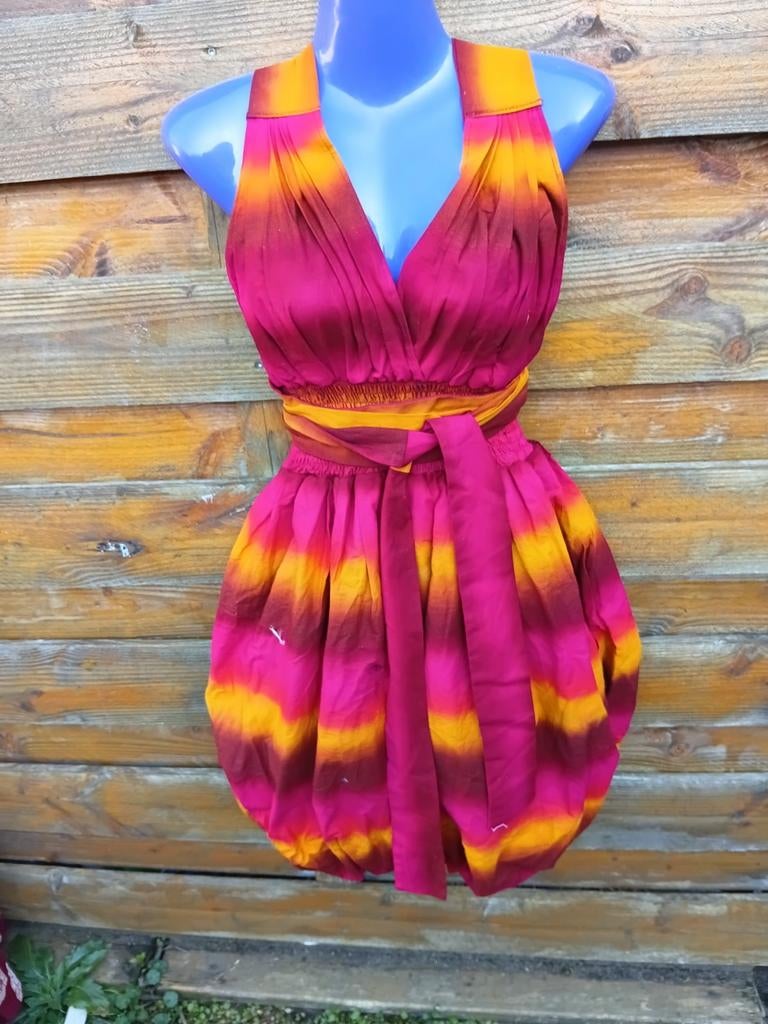 Ballonjurken uniek hip batik katoenen stof Ghana, Kleding | Dames, Jurken, Ophalen of Verzenden, Nieuw, Maat 42/44 (L), Knielengte