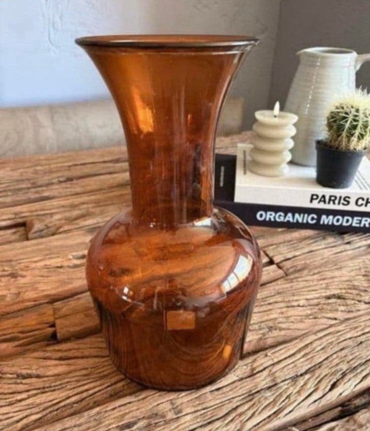 Mooie cognac kleur glazen vaas NIEUW, Ophalen of Verzenden, Nieuw, Glas