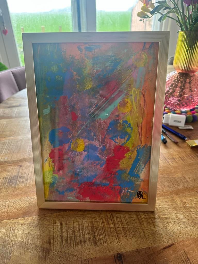 Abstract Schilderij A4 Formaat Ingelijst, Antiek en Kunst, Ophalen of Verzenden