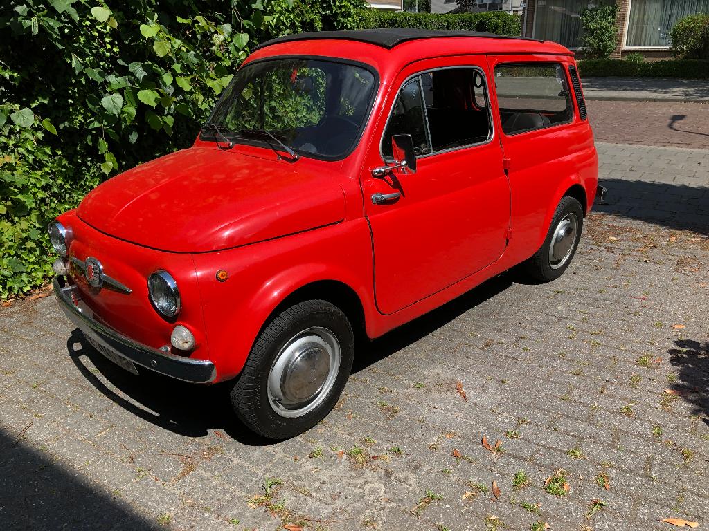 Fiat 500 Giardiniera 1971 Rood, Auto's, Fiat, Particulier, Benzine, Stationwagon, Handgeschakeld, Geïmporteerd, Rood, Zwart, Kunstmatig leder