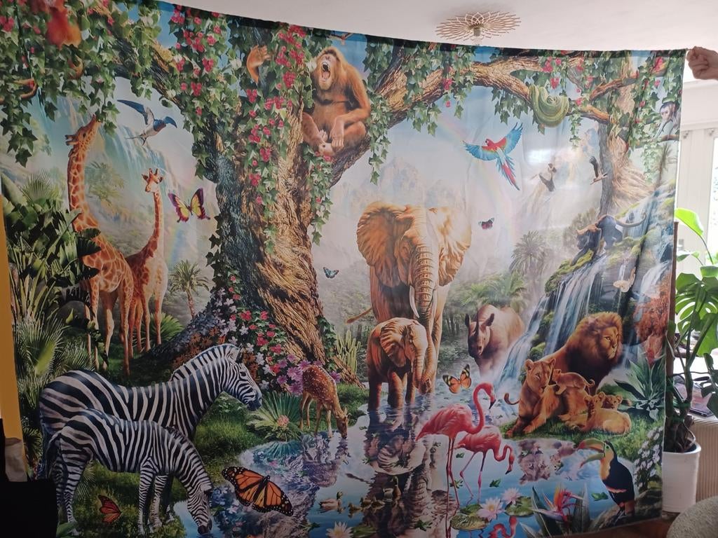 Wandkleed met Jungle Dieren - Levendige Safari Print, Meerkleurig, Ophalen of Verzenden, Zo goed als nieuw, Met ophangsysteem