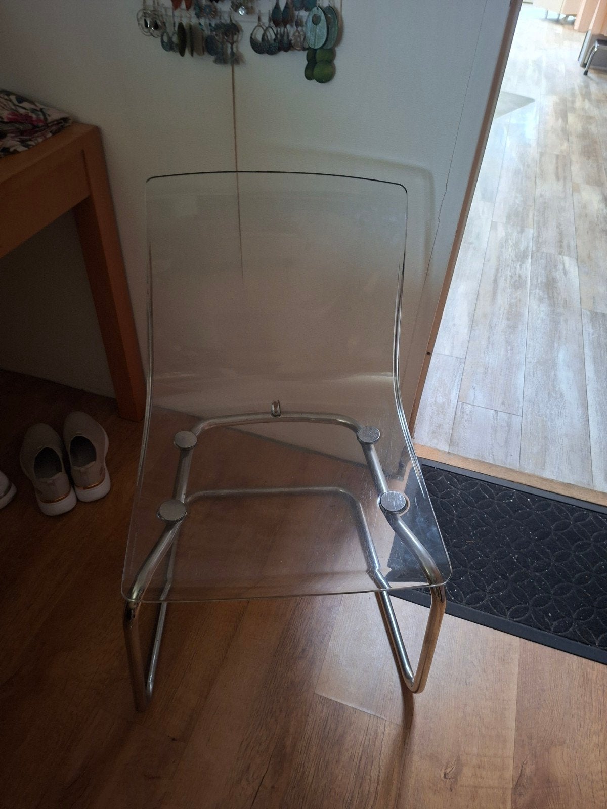 2x IKEA design stoelen - transparant met metalen frame, Ophalen, Modern design, Gebruikt, Twee