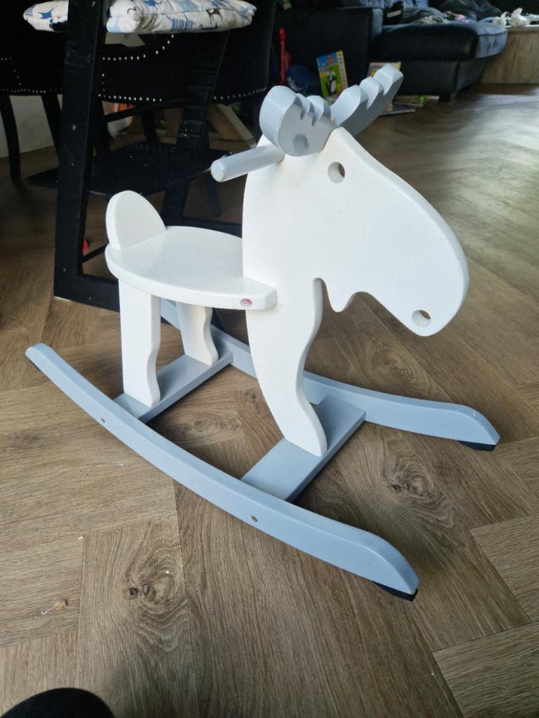 Houten hobbelpaard eland - wit/grijs, Ophalen of Verzenden, Gebruikt