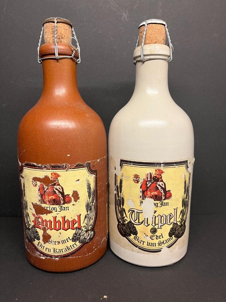 71) Hertog Jan Dubbel en Tripel flessen uit 1989, Ophalen of Verzenden, Gebruikt, Flesje(s), Hertog Jan