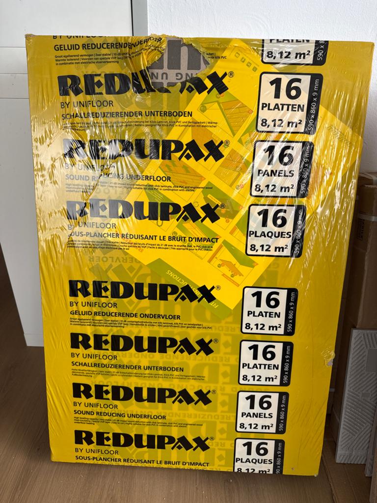 Redupax geluidsreducerende ondervloerplaten (14 m²), Minder dan 4 cm, Overige materialen, Ophalen of Verzenden, Zo goed als nieuw