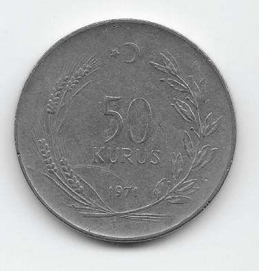 Turkije 50 kurus 1971 KM# 899, Verzenden, Midden-Oosten, Losse munt