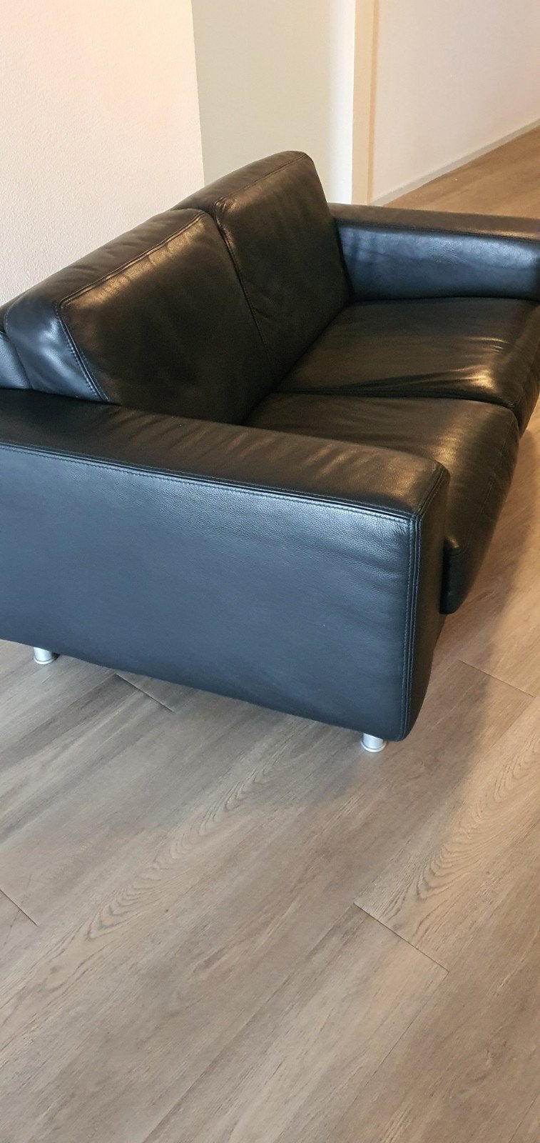 Zwart leren bankstel,  2 zit en 2x fauteuil, Huis en Inrichting, Ophalen, Gebruikt, 150 tot 200 cm, Rechte bank