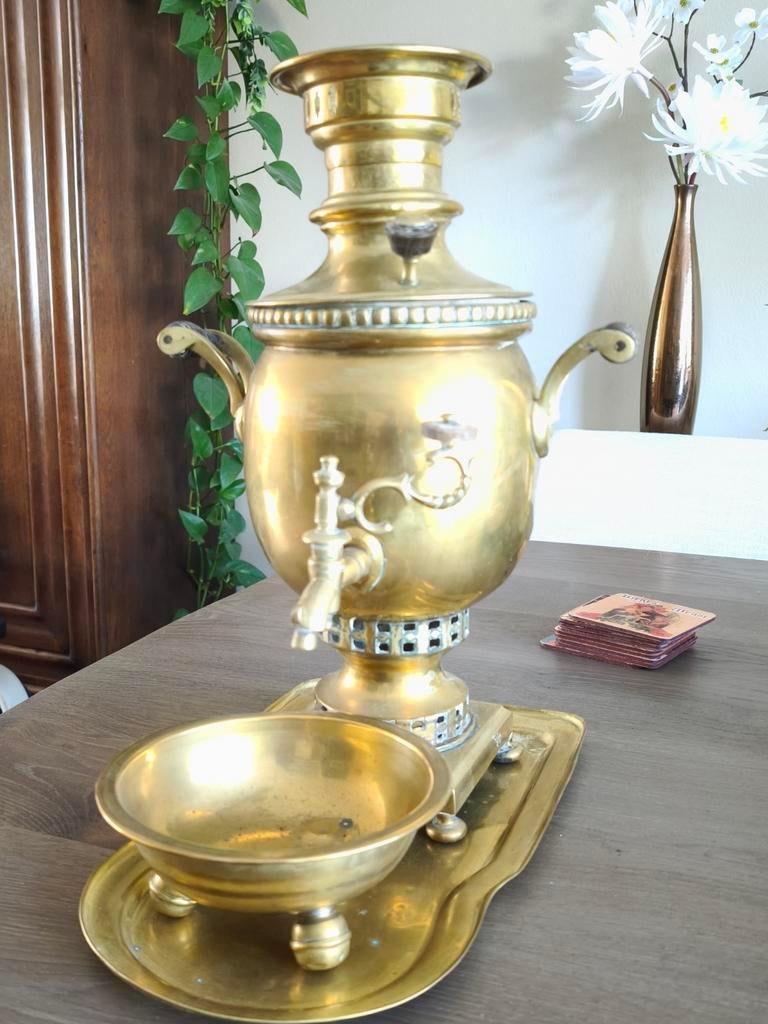 Antieke koperen Samovar met Dienblad en Kom, Ophalen of Verzenden