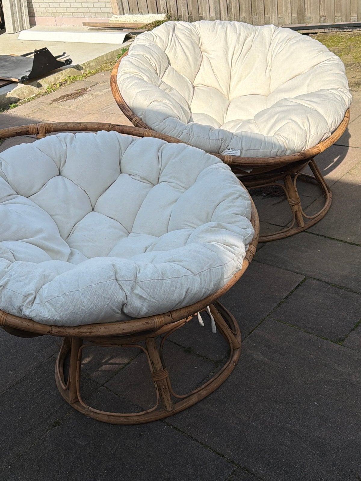 2 Rotan Karwei buitenstoelen met kussens, Tuin en Terras, Ophalen, Gebruikt, Rotan