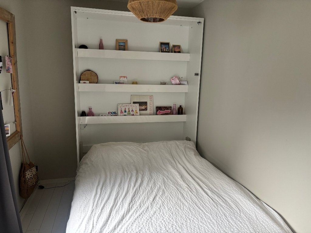 Bedkast (2-persoons opklapbed), Ophalen, Wit, Tweepersoons, 140 cm