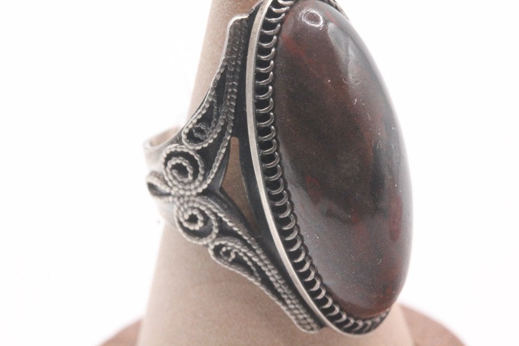 ring zilver vintage jaren 60 met jaspis steen, Sieraden, Tassen en Uiterlijk, Ringen, Gebruikt, Ophalen of Verzenden, 17 tot 18