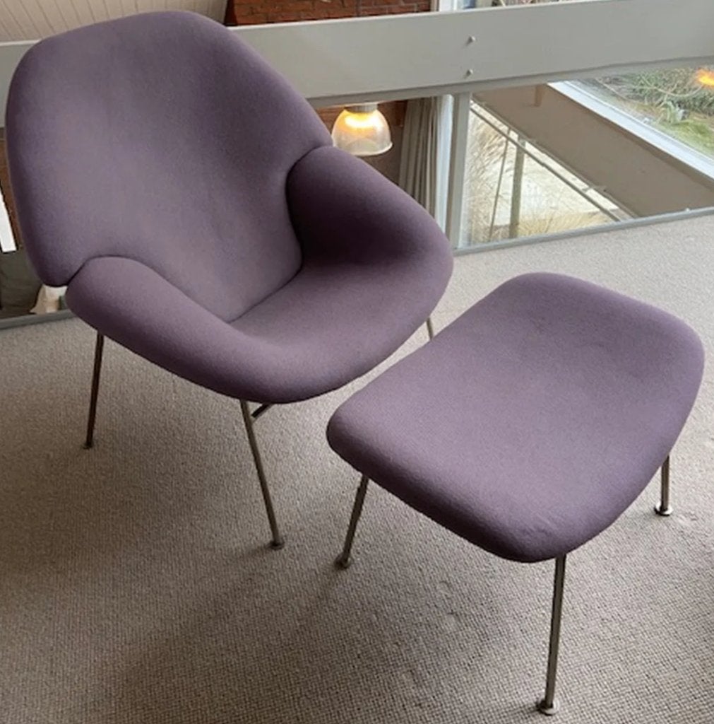 Vintage Artifort Pierre Paulin F555 fauteuil en voetenbank, Gebruikt, 75 tot 100 cm, Ophalen of Verzenden, Nvt