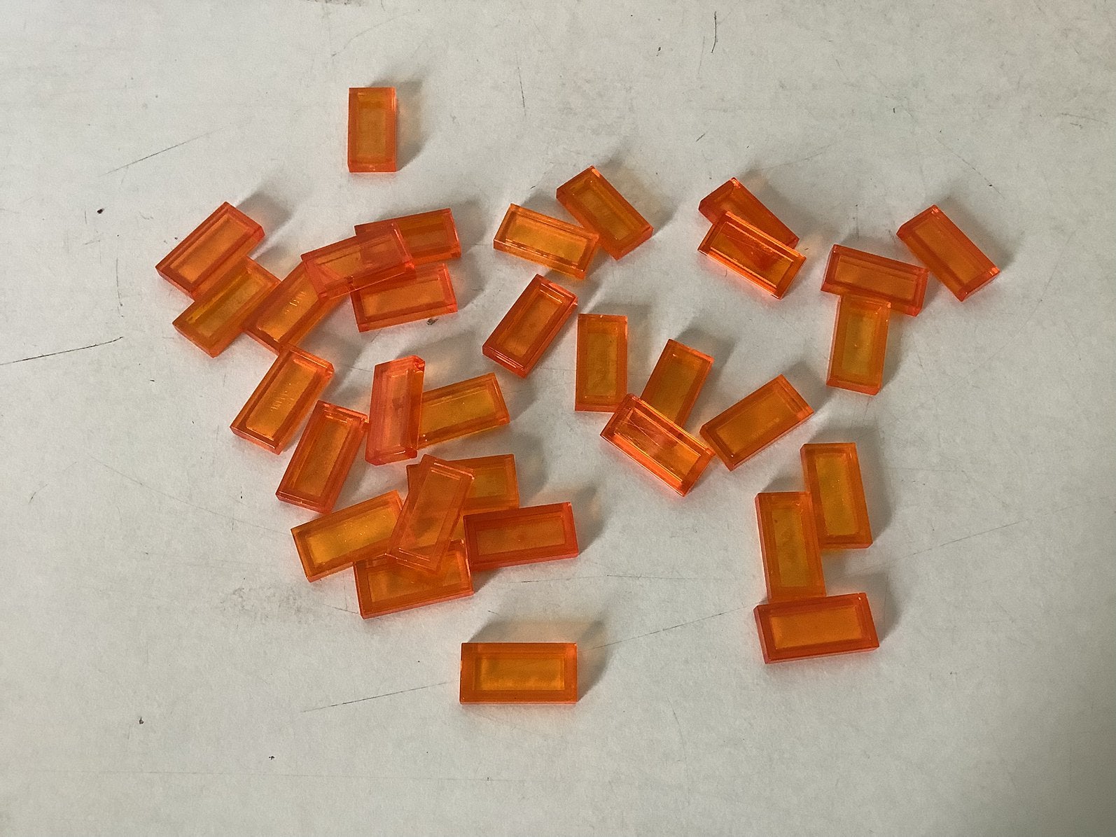 Lego tegel 1x2 transparant oranje, Ophalen of Verzenden, Gebruikt, Losse stenen, Lego