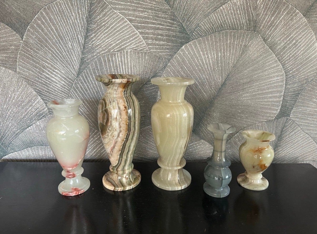 Set van 5 Onyx Marmeren Vazen - Diverse Maten en Kleuren, Ophalen of Verzenden