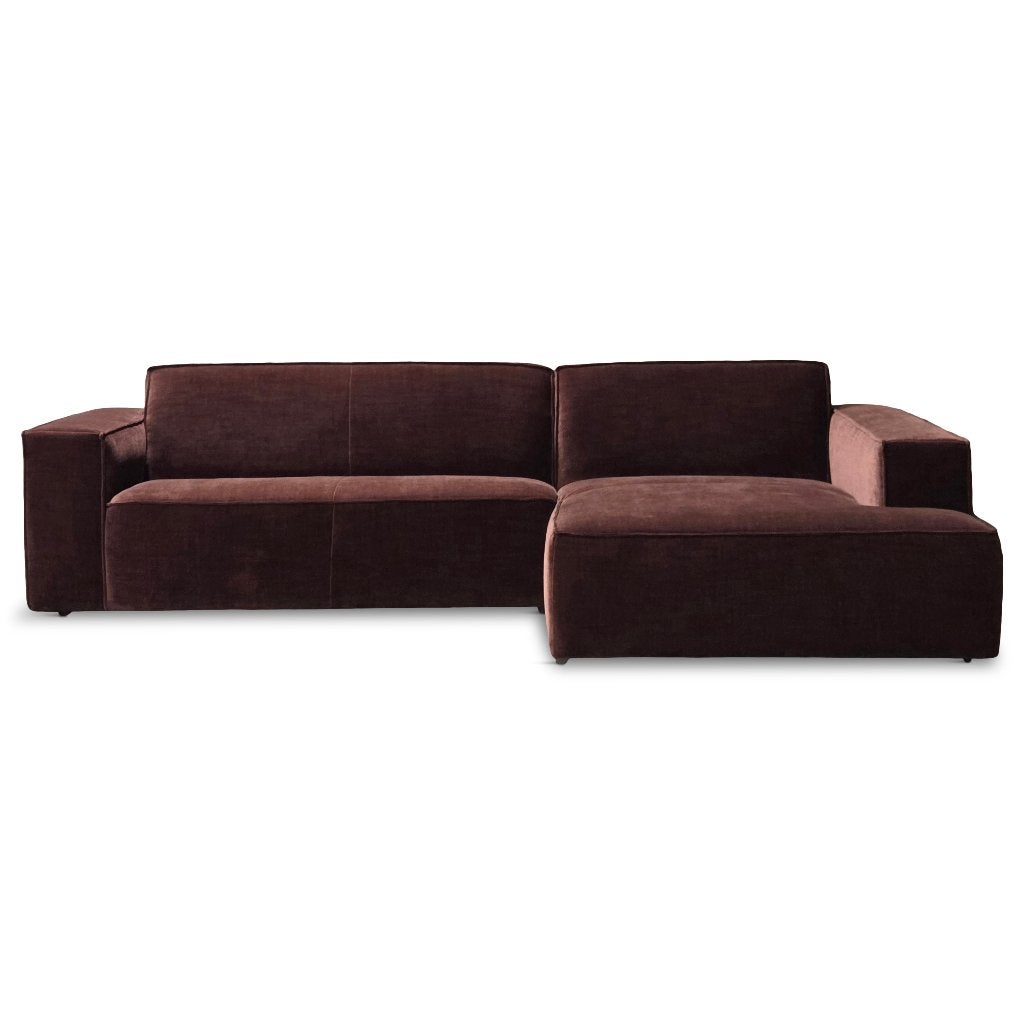 Lounge bank met chaise Troy in loris stof of old red, Huis en Inrichting, Banken | Bankstellen, Hoekbank, Ophalen of Verzenden