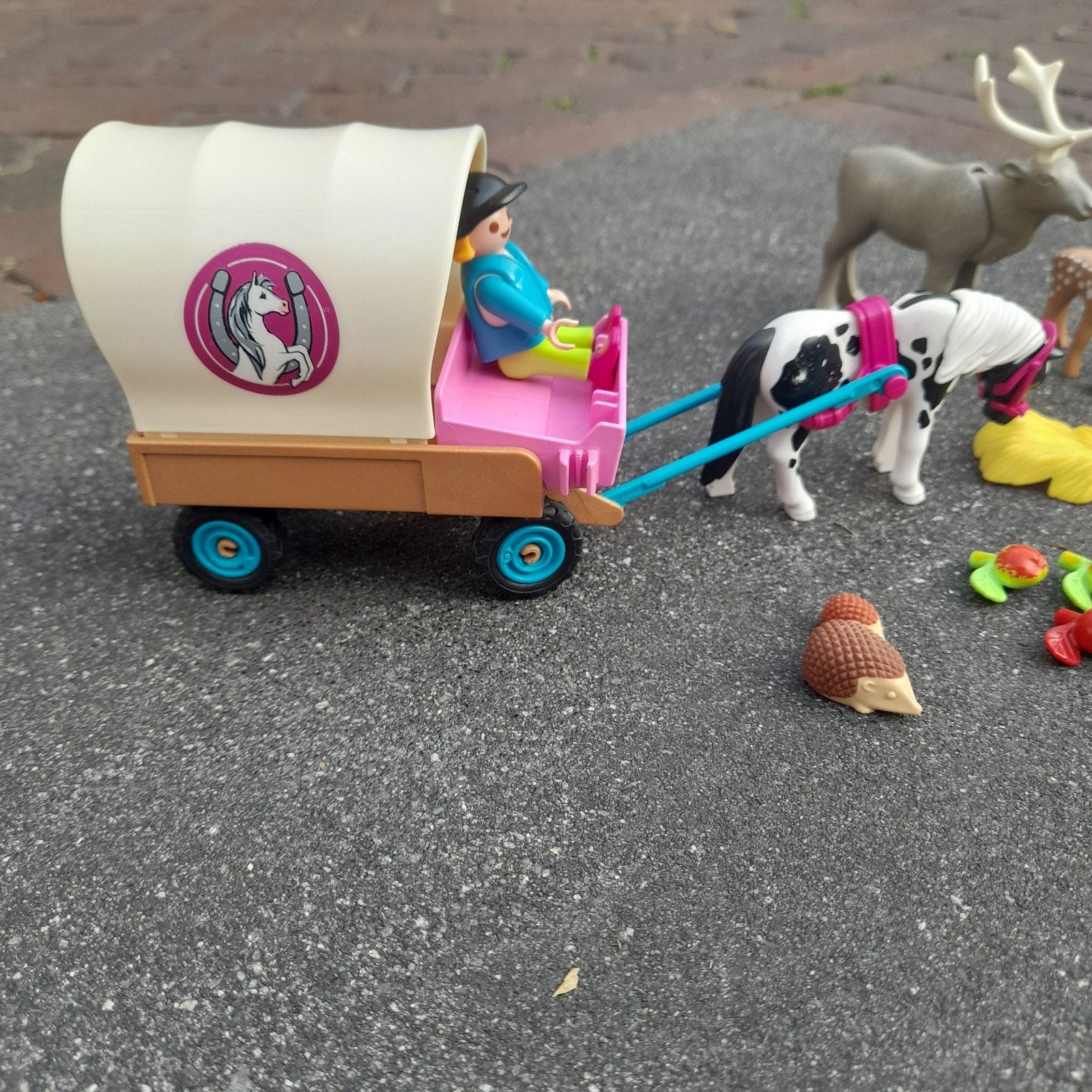 Playmobil paard met wagen en bosdieren, Ophalen of Verzenden, Gebruikt, Jongen of Meisje