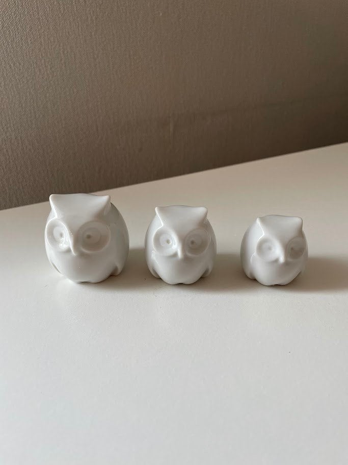 Beeldjes: set van 3 porseleinen uiltjes., Ophalen of Verzenden, Zo goed als nieuw, Vogel, Beeldje of Figuurtje