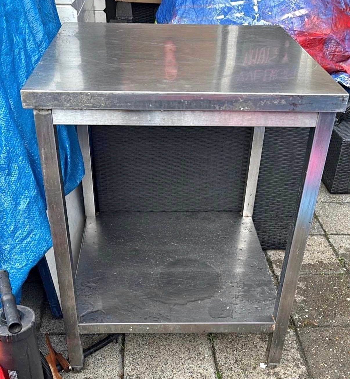 Rvs tafel met onderstel 70x70, Ophalen, Zo goed als nieuw
