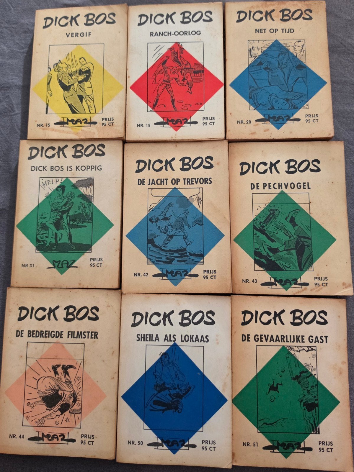 Dick Bos stripboeken - 9 delen - Jaren ''60, Meerdere stripboeken, Ophalen of Verzenden, Gelezen, Alfred Mazure
