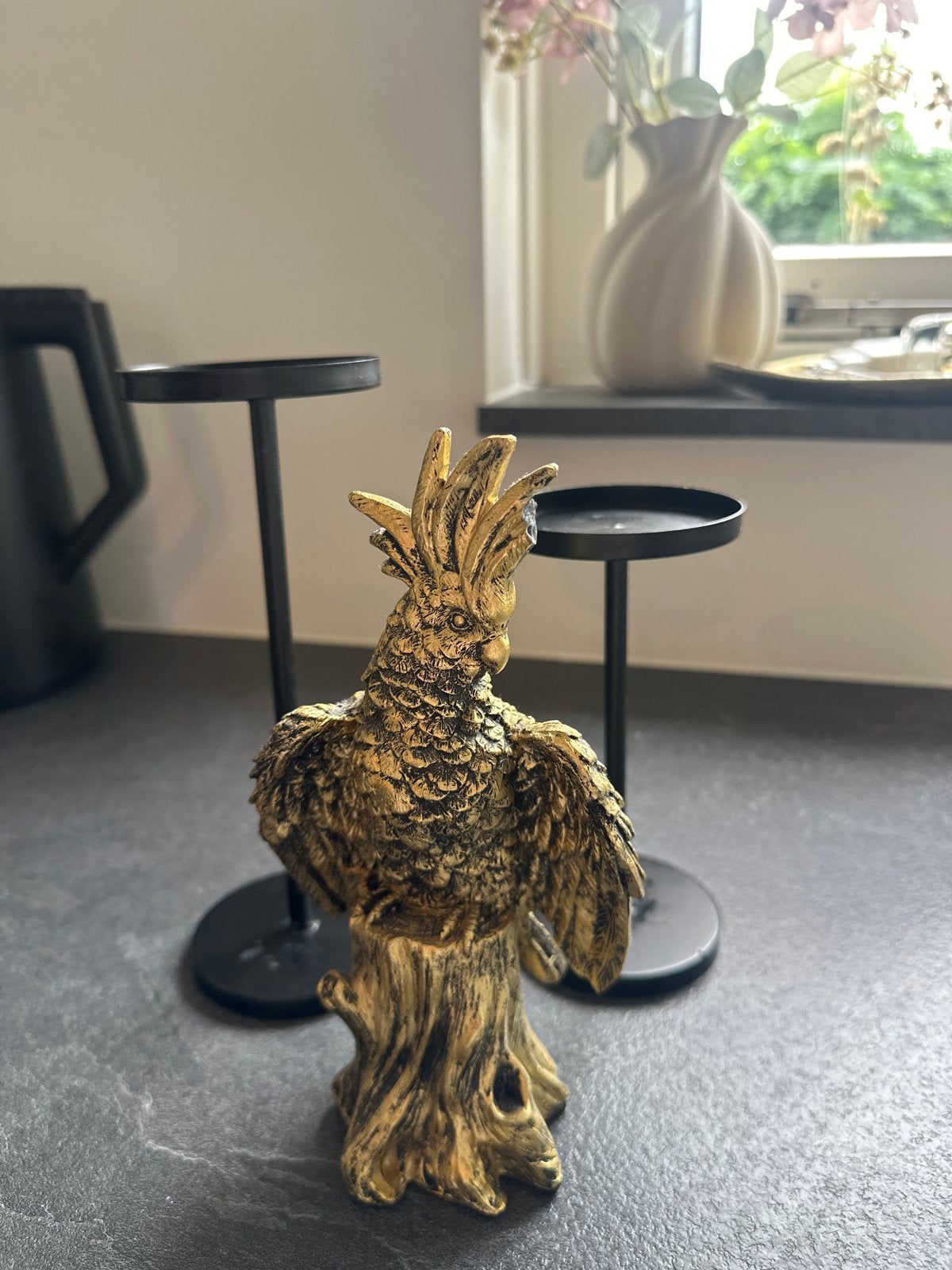 Gouden Kaketoe Beeld - Decoratief Woonaccessoire, Overige materialen, Ophalen of Verzenden, Zo goed als nieuw, Goud