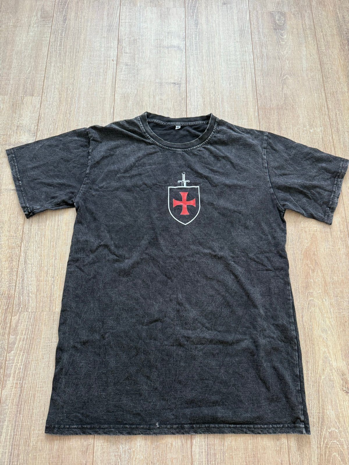 Vintage Grijze T-shirt met Tempeliers Kruis Maat M, Ophalen of Verzenden, Gedragen, Maat 48/50 (M), Grijs