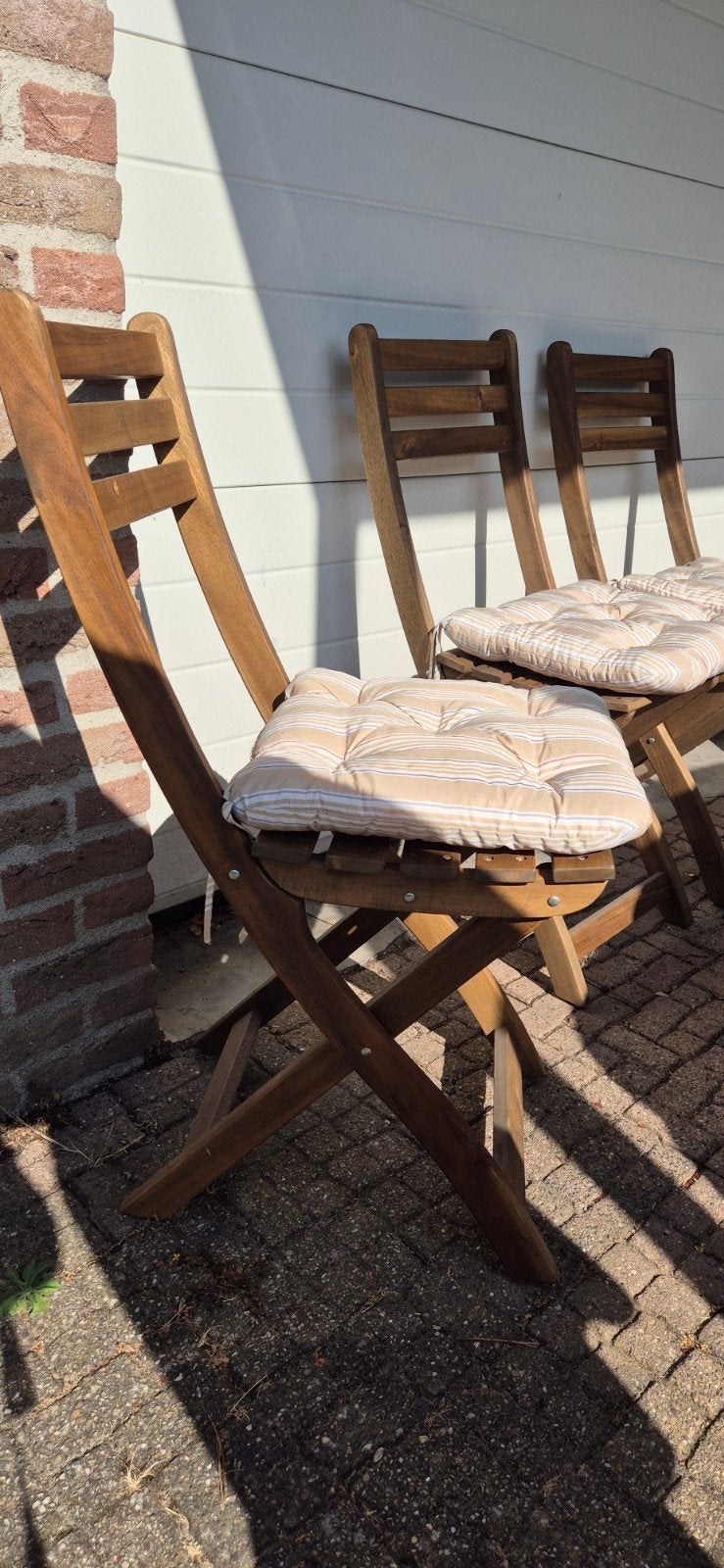 4x Houten Klapstoelen met Kussens - Gebruikt, Ophalen, Gebruikt
