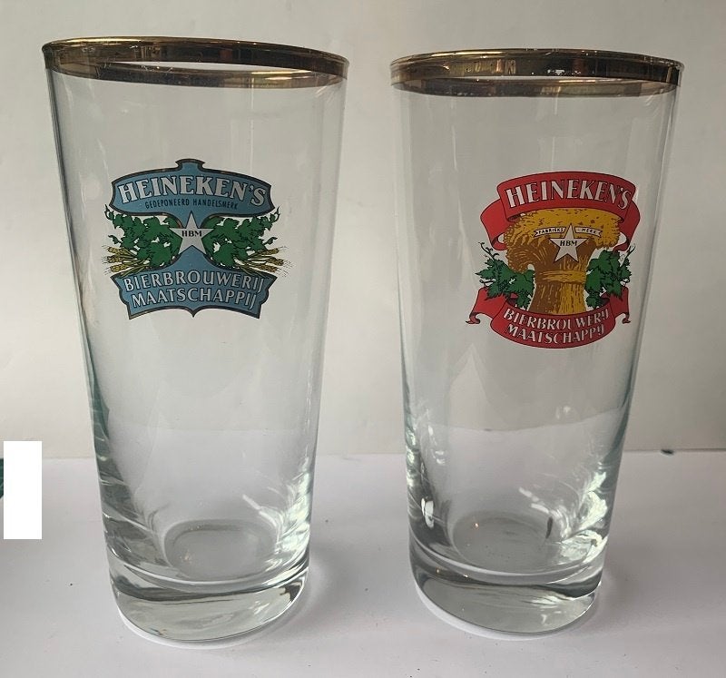 2 vintage Heineken glazen, Ophalen of Verzenden, Zo goed als nieuw, Bierglas