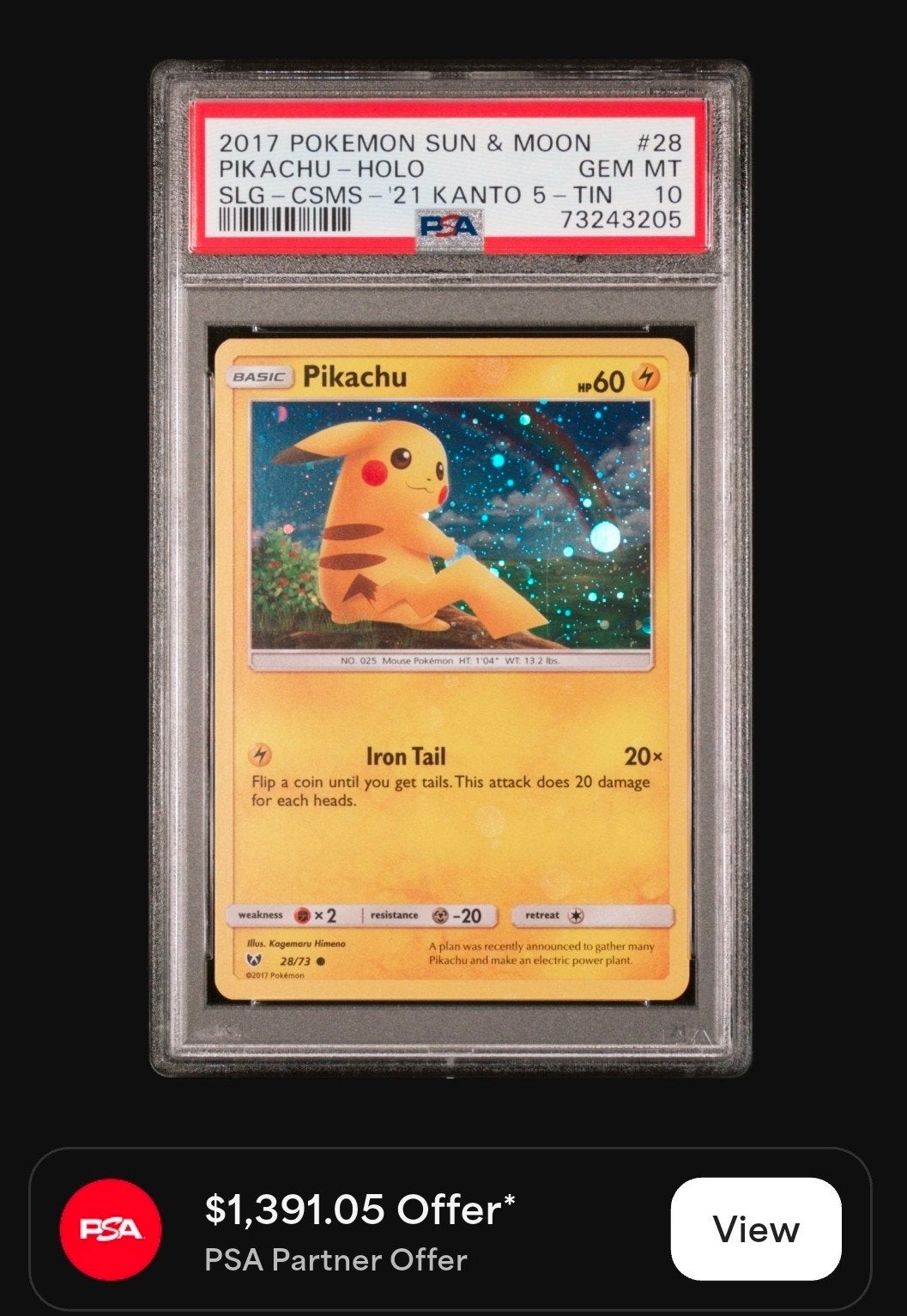2017 Pokemon S&M Pikachu Holo (Bubbels) PSA 10 LOW POP, Ophalen of Verzenden, Nieuw, Losse kaart, Foil