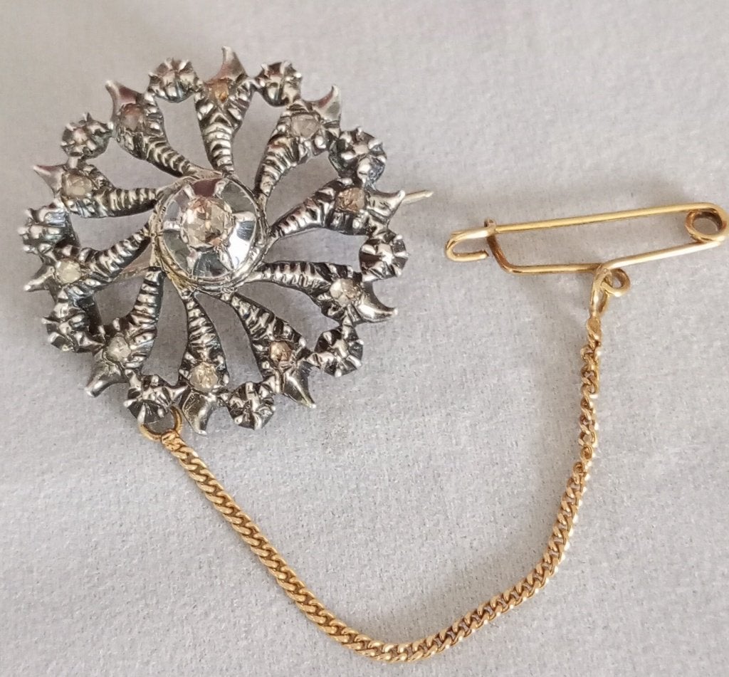 antieke broche, Verzenden, Zilver, Broche, Met edelsteen