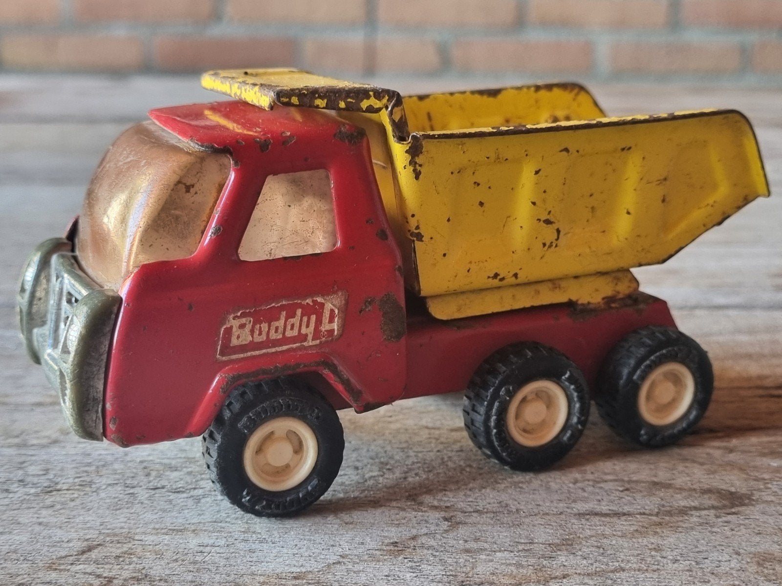 Vintage Buddy L kiepwagen - rood en geel, Ophalen of Verzenden, Gebruikt