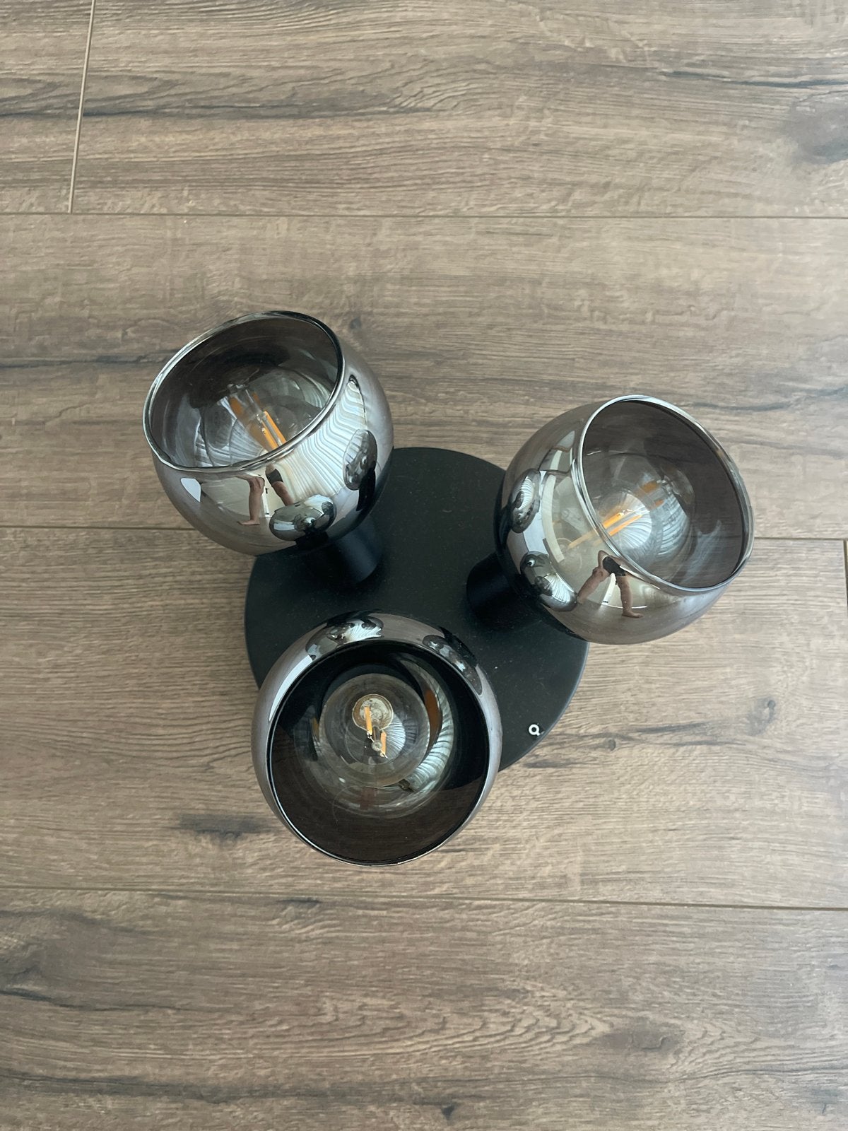 Moderne Plafondspot met 3 Smoke Glazen Bollen, Ophalen, Modern, Verstelbaar, Zwart