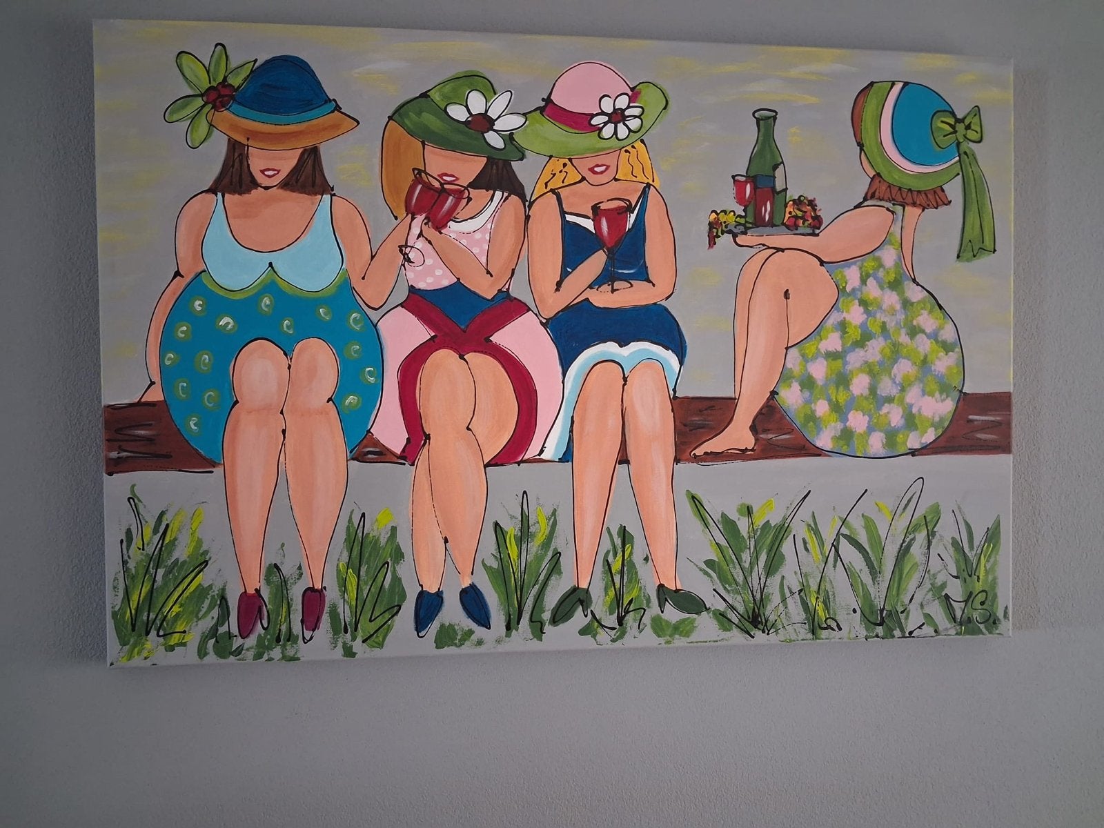 Groot handgeschilderd schilderij 'Dikke Dames' 120x80 cm, Ophalen