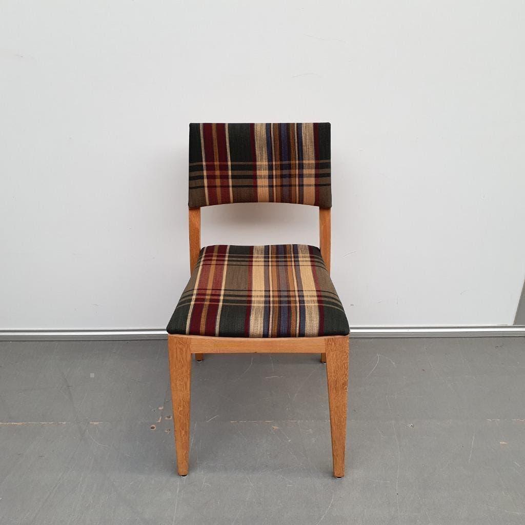 SATELIET houten stoel met  NIEUWE Villard bekleding, Ophalen, Gebruikt, Bruin, Vijf, Zes of meer stoelen