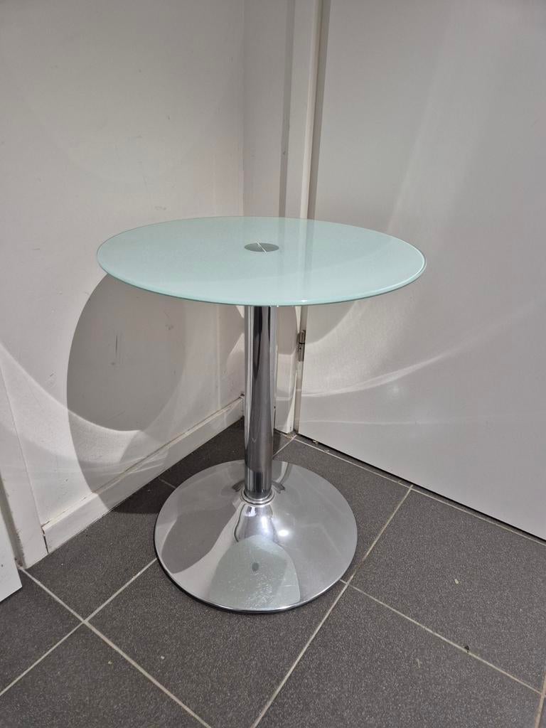 Rond tafeltje glas en chroom, Ophalen, Onbekend, Onbekend, Onbekend