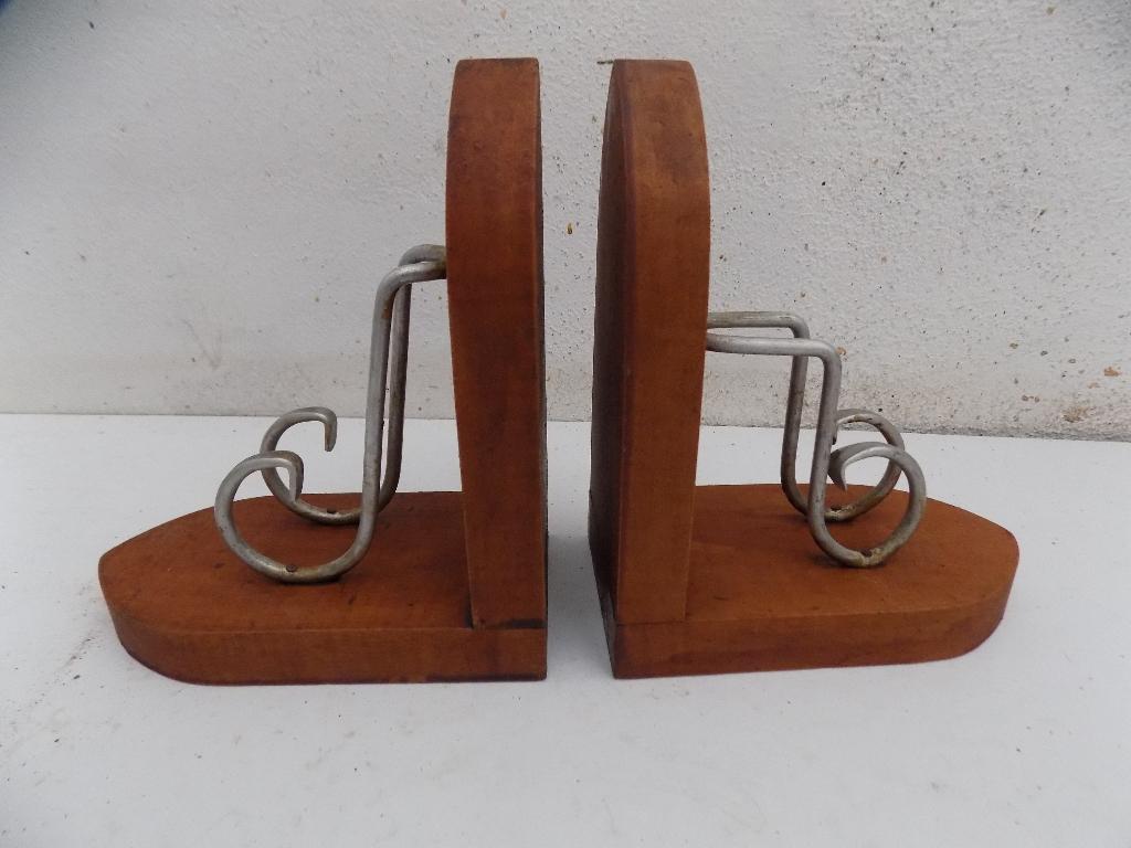 Boekensteunen set hout metaal jaren 60 vintage, Ophalen of Verzenden, Gebruikt