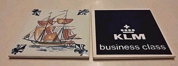 3 KLM Business Class Delfts blauwe tegels 75x75mm, Ophalen of Verzenden